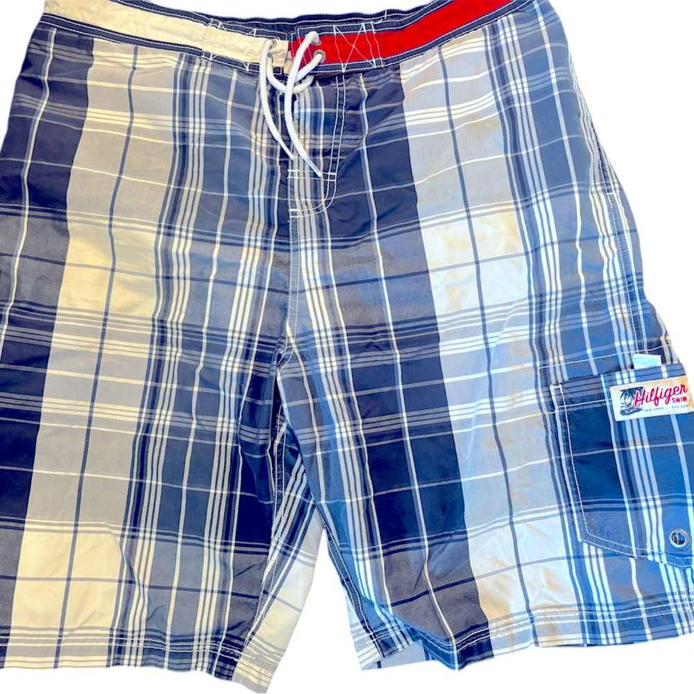 XL Vintage, Swimwear, Tommy Hilfiger, Plaid Blue And White.